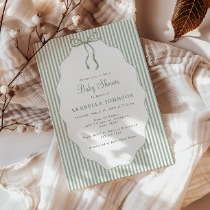 Invitation Baby Shower Vert Ruban à Rayures Douces
