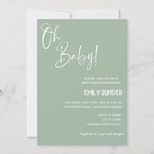 Invitation Baby shower vert Sage (Devant)