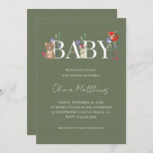 Invitation Baby Shower Vert Sage de la Forêt (Devant / Derrière)