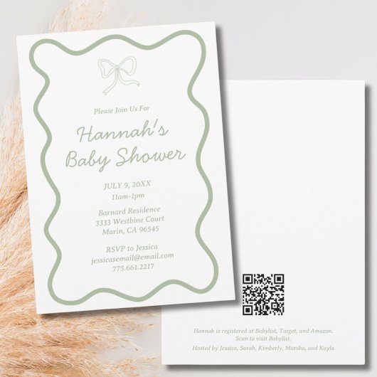 Invitation Baby shower vert Sage moderne