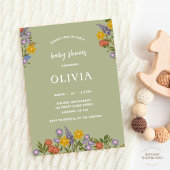 Invitation Baby shower Vert Sage moderne Floral Élégant