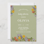 Invitation Baby shower Vert Sage moderne Floral Élégant (Devant)