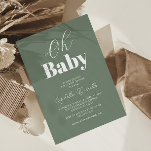 Invitation Baby Shower Vert Sauge Contemporain