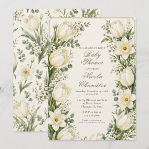 Invitation Baby Shower Vert Sauge et Ivoire