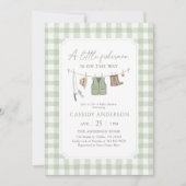 Invitation Baby Shower Vert Sauge Gingham Pêche (Devant)
