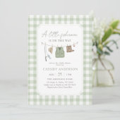 Invitation Baby Shower Vert Sauge Gingham Pêche (Debout devant)
