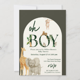 Invitation baby shower vert sauvage Safari animal Jungle