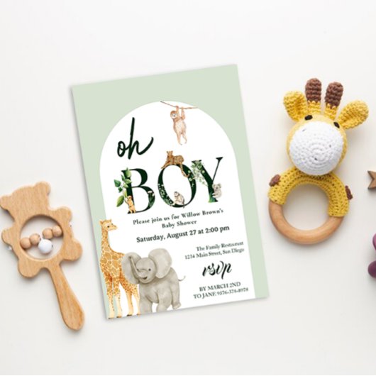 Invitation baby shower vert sauvage Safari animal Jungle