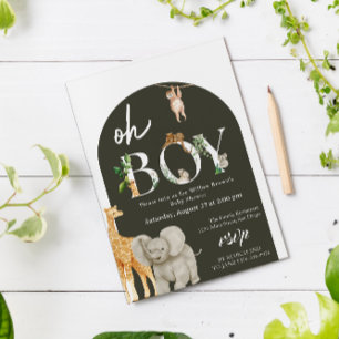 Invitation baby shower vert sauvage Safari animal Jungle
