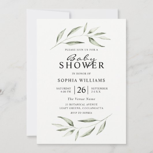 Invitation Baby shower vert simple et moderne (Devant)