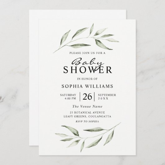 Invitation Baby shower vert simple et moderne (Devant / Derrière)