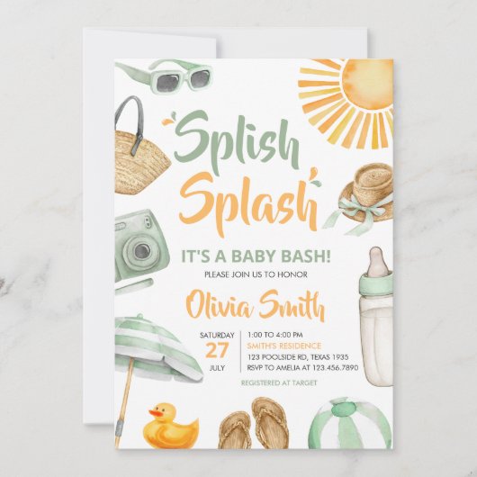 Invitation Baby Shower Vert Splish Splash (Devant)