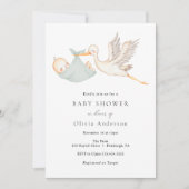 Invitation Baby shower vert Stork Sage (Devant)