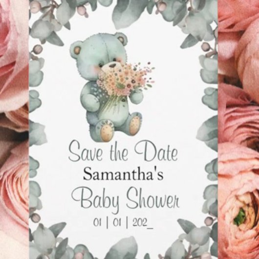 Invitation Baby shower vert Teddy Bear Boy