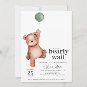 Invitation Baby shower vert Teddy Bear Sage