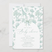 Invitation Baby shower vert Toile de Jouy Safari (Devant)