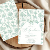 Invitation Baby shower vert Toile de Jouy Safari