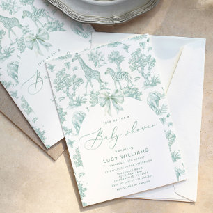 Invitation Baby shower vert Toile de Jouy Safari