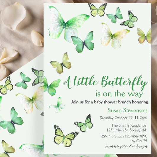 Invitation Baby Shower Vert Un Petit Papillon