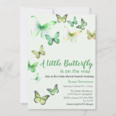 Invitation Baby Shower Vert Un Petit Papillon (Devant)