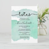 Invitation Baby shower vert Watercolor Twins (Debout devant)