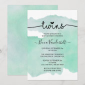 Invitation Baby shower vert Watercolor Twins (Devant / Derrière)