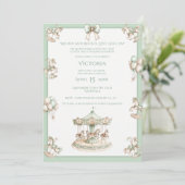 Invitation Baby shower vert Whimsical Carousel Sage (Debout devant)