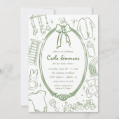 Invitation Baby shower Vert Whimsical Toile De Jouy (Devant)