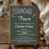 Invitation Baby-Shower Vertical Moderne Vert Foncé