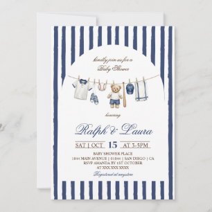 Invitation Baby Shower Veste de Base-Ball Ours Corde à Linge