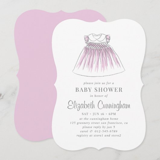 Invitation Baby shower vestimentaire pour bébés écolière (Devant / Derrière)