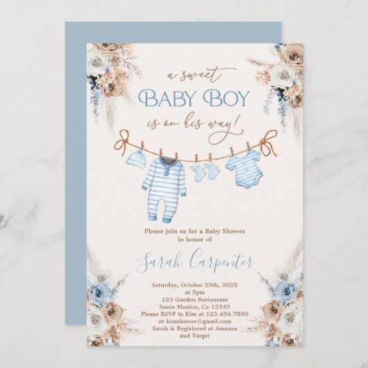 Invitation Baby shower Vêtements pour bébé garçon (Devant / Derrière)