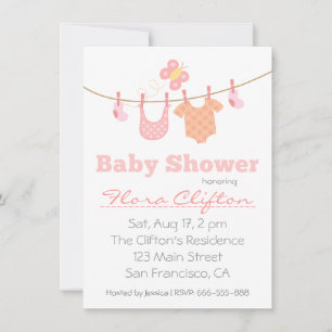 Invitation Baby shower - Vêtements pour bébés sur étoffe