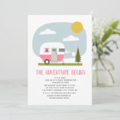 Invitation Baby shower Vêtements pour Camper Rose Adventure (Debout devant)