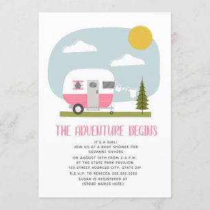 Invitation Baby shower Vêtements pour Camper Rose Adventure