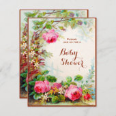 Invitation Baby shower Victorian Rose Cottage Garden (Devant / Derrière)