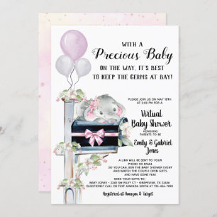 Invitation Baby shower vidéo virtuel en ligne Girl Elephant