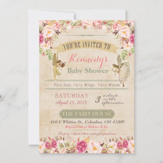 Invitation Baby shower vintage (Devant)