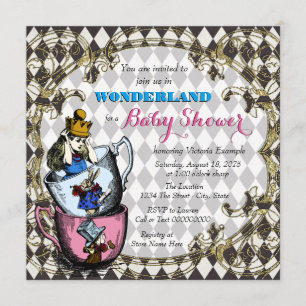 Invitation Baby shower Vintage Alice Wonderland