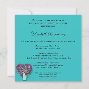 Invitation Baby shower Vintage, Aqua Love Hearts Tree