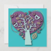 Invitation Baby shower vintage, Aqua Love Hearts Tree (Dos)