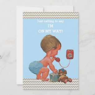 Invitation Baby shower Vintage Baby on Phone Gray Chevrons