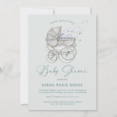 Invitation Baby shower vintage bébé transport garçon (Devant)