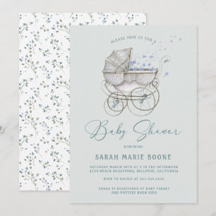 Invitation Baby shower vintage bébé transport garçon