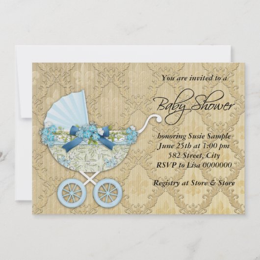 Invitation Baby shower Vintage Beige and Blue Boys (Devant)