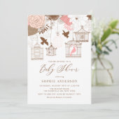 Invitation Baby shower vintage Birdcages & Fleurs (Debout devant)