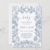 Invitation Baby shower Vintage bleu (Devant)