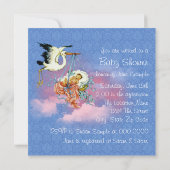Invitation Baby-Shower Vintage Bleu Cigogne (Dos)