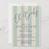Invitation Baby shower vintage bleu Dusty rayures rétro (Devant)