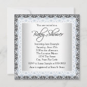 Invitation Baby shower Vintage bleu et gris (Dos)